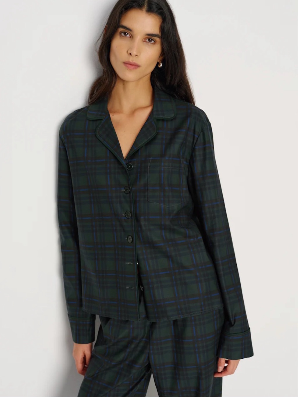 Reformation Coco Pajama Set Classic Green Plaid Button-Front Pajama - Women